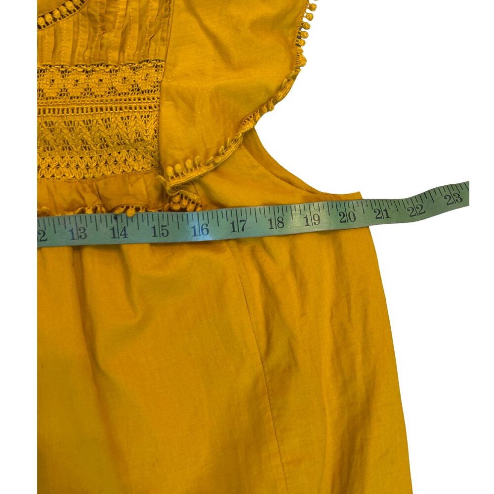 J CREW Flutter Sleeve Crocheted Lace Top in Bronzed Ochre Mustard Boho Medium - Picture 6 of 8